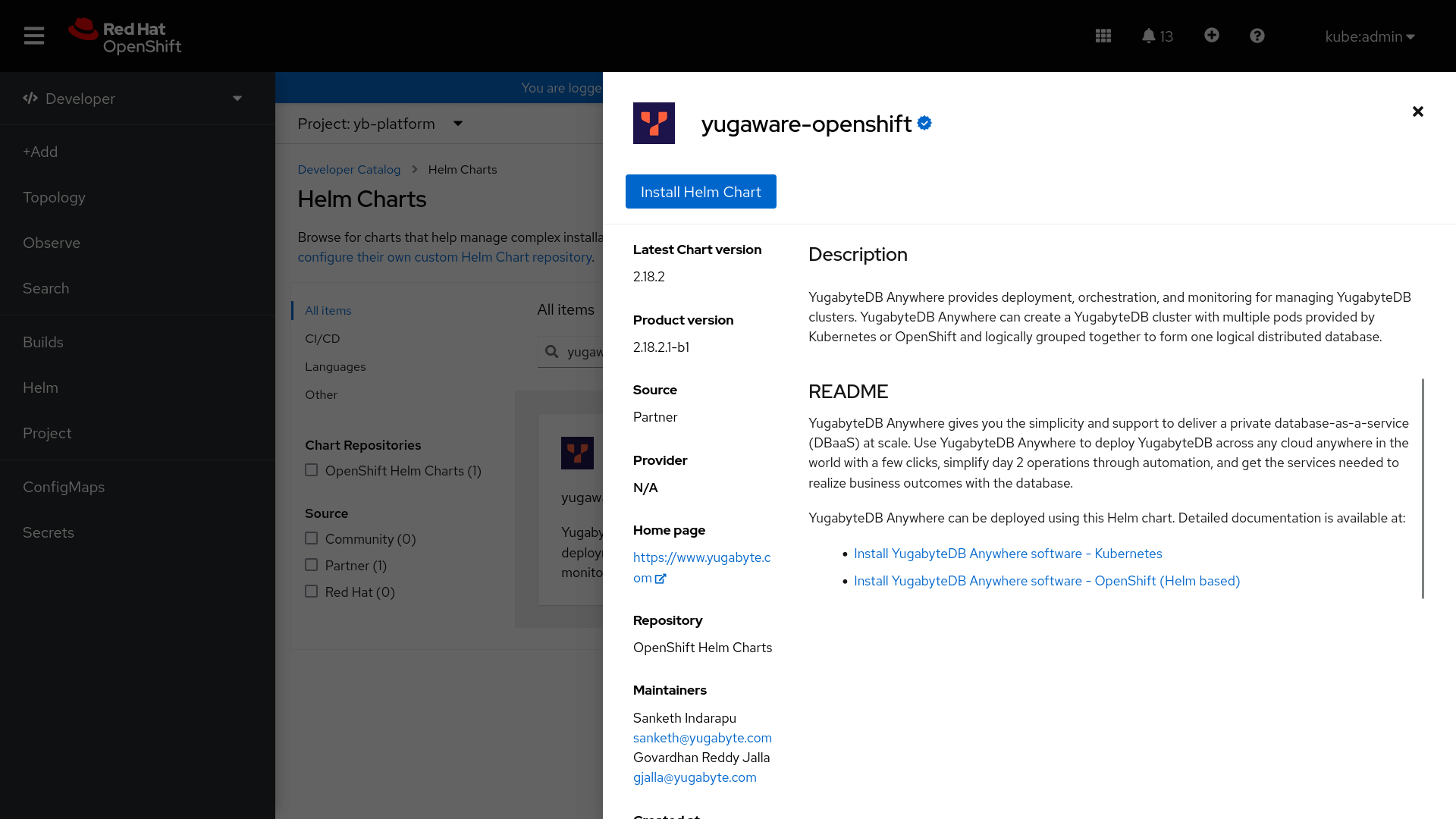 Search result of yugaware-openshift on OpenShift console Search result of yugaware-openshift on OpenShift console