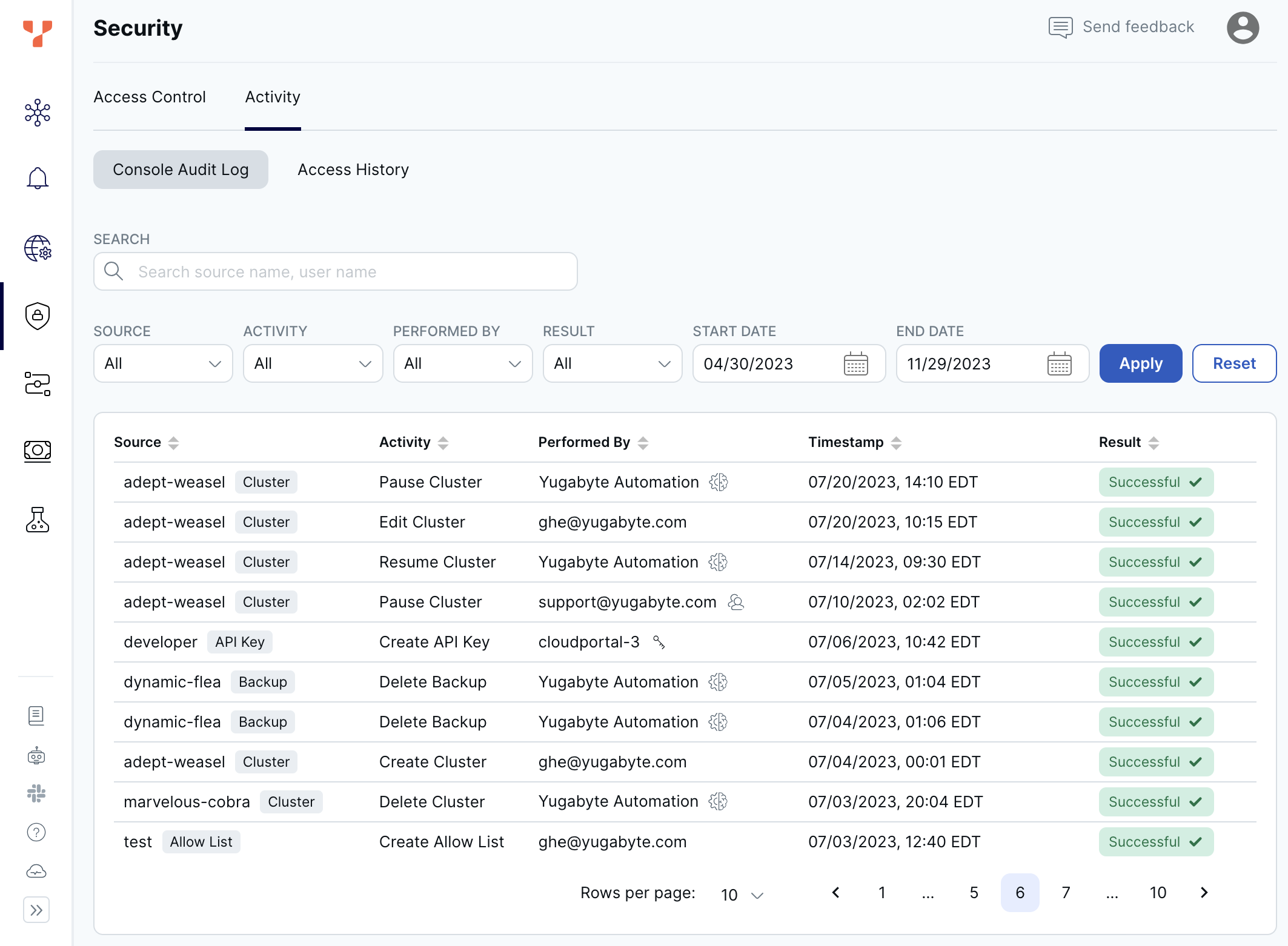 Activity tab Activity tab