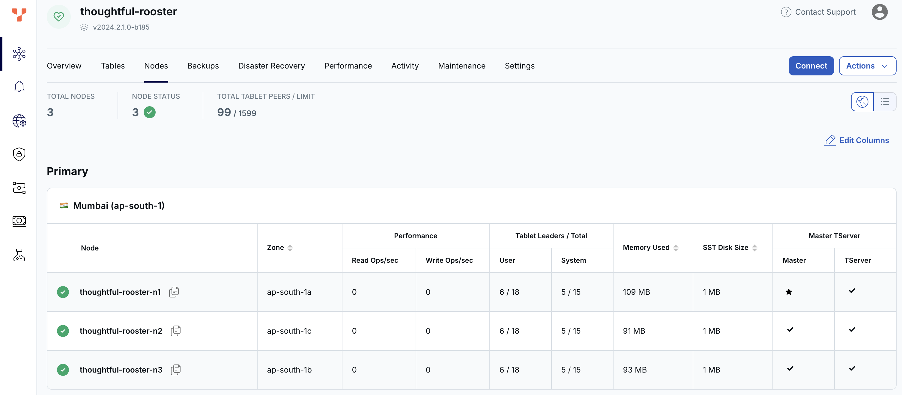 Cluster Nodes tab Cluster Nodes tab