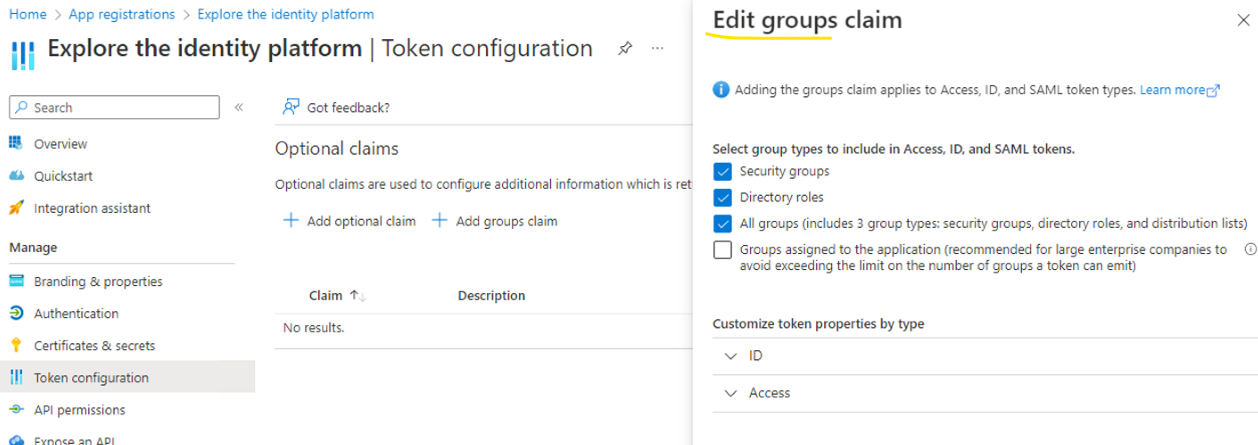Configuring the groups claims in Azure AD Application registrations Configuring the groups claims in Azure AD Application registrations