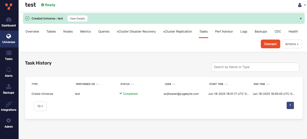 Task history Task history